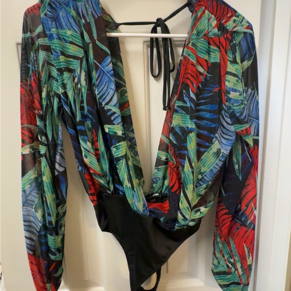 Tropical Print Plunge Bodysuit